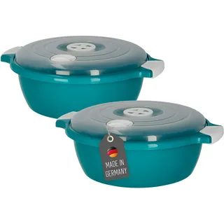 Lantelme 2 Stück Mikrowellenschüssel im Set mit 1,8 Liter mit Dampfventil in Deutschland hergestellt stapelbar spülmaschinengeeignet Kunststoff Schüssel für Mikrowelle Kühl- Gefrierschrank (Grün)