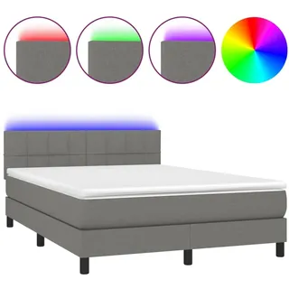 vidaXL Boxspringbett mit Matratze & LED Dunkelgrau 140x200 cm Stoff - Grau