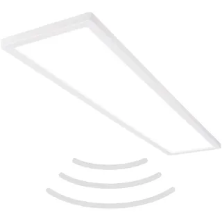 Briloner Move LED Deckenlampe mit Bewegungsmelder, flach, IP44 Spritzwasserschutz, LED Deckenleuchte, LED Panel, Badlampe, Badezimmerlampe, Küchenlampe, Feuchtraumleuchte, 98x20x3cm (LxWxH), Weiß