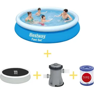 Bestway Pool - Fast Set - 366 x 76 cm - Inklusive Solarsegel, Filterpumpe & Filter