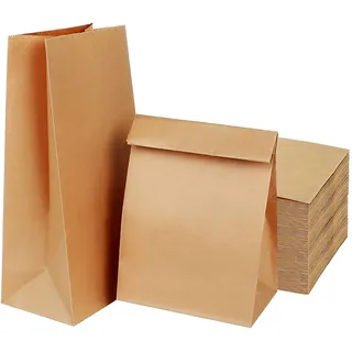 100 Stück Papiertüten Klein 21x12x7cm, Kraftpapiertüten Braun Ohne Henkel, Flachboden-Beutel für Lebensmittel, Geschenke, DIY Adventskalender, Butterbrottüten für Bäckerei Süßigkeiten Verpackung