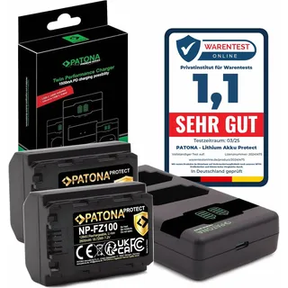 PATONA 2X Protect V1 Akku NP-FZ100 mit Ladegerät PD Performance Kompatibel mit Sony Alpha 6600 6700 A6600 A6700 A1 A9 9 R S II A7 III IV A7R 7 C 7CR 7S 7R A7III R V R3 R4 FX3 FX30 A7C2 A7R3 NPFZ100