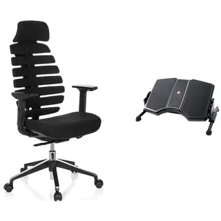 hjh OFFICE 714540 Profi Bürostuhl Ergo LINE II PRO Stoff Schwarz ergonomischer Drehstuhl + Fußstütze Büro PODI II Schwarz ergonomische Fußablage