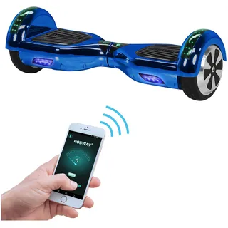 ROBWAY W1 Hoverboard | Elektroroller 700 Watt - 6,5 Zoll - 15 km/h - Bluetooth - LEDs - Soundeffekt - Smart Elektro Scooter - Jugendliche & Erwachsene - Blau