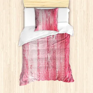 ABAKUHAUS Pink und Weiß Mantele, Distressed Holz, Milbensicher Allergiker geeignet mit Kissenbezügen, 135 cm x 200 cm - 80 x 80 cm, Dunkler Coral Pink - Rosa