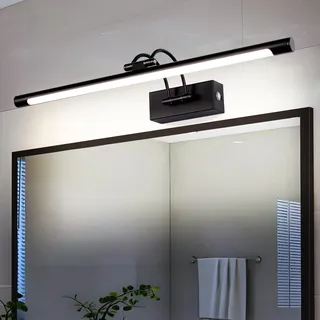 MantoLite Dimmbar Bilderleuchte 12W, Schwarz 60cm Led Badspiegel Mit Drehbarem Lampenkopf Restaurant Wandleucht Schwenkarm, Beleuchtung Badezimmer Leseleuchten Display Lamp 3000K/4500K/6000K