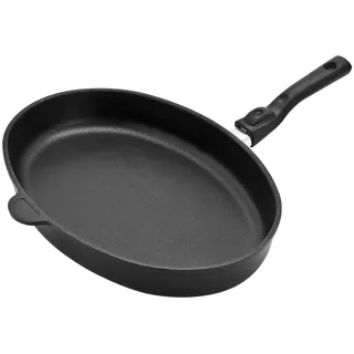 Original Gundel GUSS-FISCHPFANNE INDUKTION flach, 35 x 24 cm, Höhe 5 cm, Titan-Keramik-Oberfläche, abnehmbarer Stiel