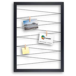 CLAMARO Bilderrahmen Collage Flex, 70 x 90 cm, Schwarz Matt, Wandaufhänger | MDF-Holzrahmen vollummantelt, vorgespannte Gummileine, Echtholz-Fotoklammern, für Fotos, Postkarten, Notizen