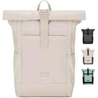 LARKSON Rolltop Rucksack Damen Groß Beige - No 2 - Daypack für Schule, Uni, Fahrrad - 16 Zoll Laptop Fach für Arbeit - Nachhaltig - Anti-Diebstahl - Wasserabweisend