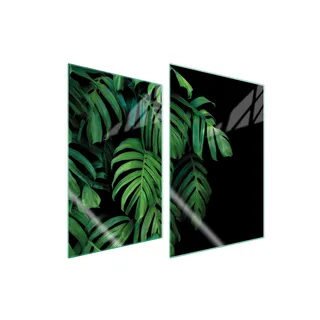 Herdabdeckplatten 2 teilig 35x52 Glaskeramikkochfeld Abdeckung Glas Schneidebrett Laub Grün