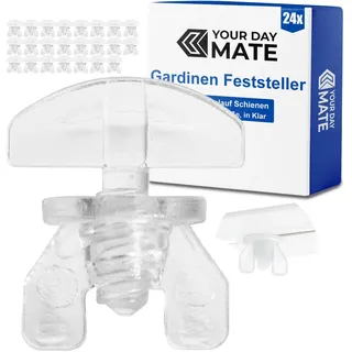 Gardinen Feststeller, 24 Stück, Transparent, Kunststoff, für min. 10 x 6 mm Laufkammern, Stopper für Schienensysteme mit Innenläufen, Zwischenfeststeller, Endstopfen, Endfeststeller Gardinenschiene