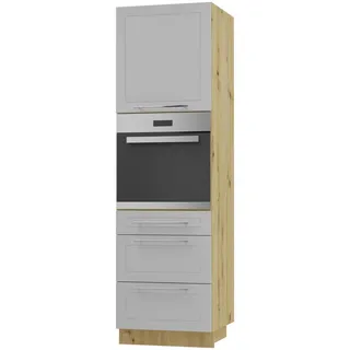 Feldmann-Wohnen Backofen-Hochschrank Kvantum D14/Ru/3A Dust Grey Matt / Eiche Artisan Matt 60 / 59 / 207cm , Grau, Eiche Artisan , Metall , Rechteckig , 60x207x59 cm , Küchen, Küchenmöbel, Küchenschränke, Geräteumbauschränke