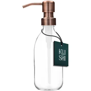 Kuishi Klarglas-Pumpflasche Spender [250 ml, Bronzepumpe] Nachfüllbare Braunglas-Seifenspender Flasche mit Edelstahlpumpe, umweltfreundlich (BPA-frei)