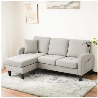 Merax Modulares Sofa Ecksofa L-förmiges Sofa 3-Sitzer aus Baumwoll-Leinenstoff, Polstersofa modular Sofa mit Chaiselongue, 85x118x82cm, Beige - Beige