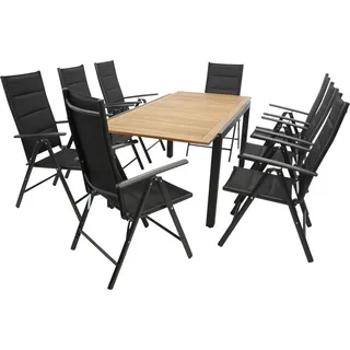 DEGAMO Gartengarnitur Gartenset Essgrupe MILOS 9-teilig, Aluminium, Akazie - Dunkelgrau, Braun, Schwarz