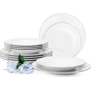 KONSIMO Essservice 6 Personen (12 tlg) "MUSCARI", Weiß, Porzellan, Modern, Ø22,5cm|Ø27cm - Weiß