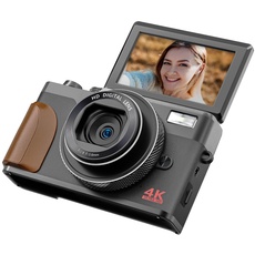 Digitalkamera, 4K&56MP Kameras für Fotografie, Vlogging Kamera für Youtube, Flip Screen Digital Point and Shoot Kamera mit 16X Zoom, kompakte kleine Kamera für Anfänger mit 32GB SD Karte (2 Batterien)
