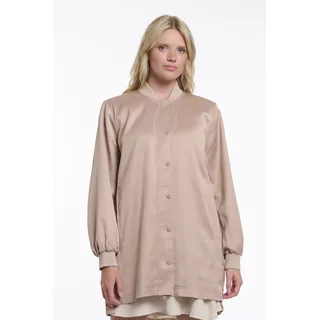 Langjacke RINO & PELLE "PINA", Damen, Gr. 42, smoked pearl, Satin, Obermaterial: 97% Polyester, 3% Elasthan. Futter: 100% Polyester, unifarben, lässig geschnitten ca. Mitte Oberschenkel, V-Ausschnitt, Flachstrickbündchen, Jacken Langjacke, lang, mit seidigem Glanz und Knopfleiste