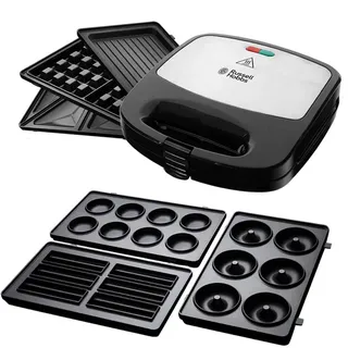 Russell Hobbs Multifunktionsgerät [Sandwich Maker, Waffeleisen, Kontaktgrill] + 3er Zusatzplattenset [Cake Pop, Mini Donut, Churros] Fiesta (spülmaschinengeeignete Platten) 24540-56 + 25490-56