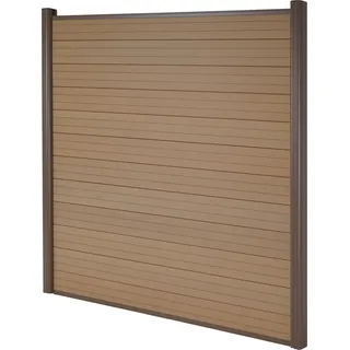 WPC-Sichtschutz Sarthe, Windschutz Zaun, Alu-Pfosten Basiselement, 1,90m teak - Braun