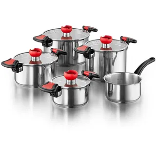 Kopf Topfset Nelo, Edelstahl, Induktion, 9-teilig , Kunststoff , Rund , wärmeisolierter Griff , Kochgeschirr, Töpfe, Topfsets