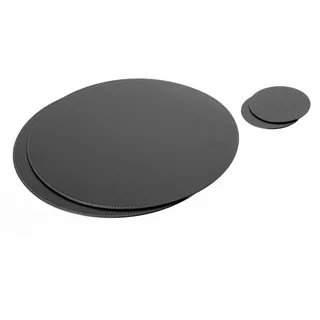 Nikalaz Rund Platzsets und Untersetzer aus recyceltem Leder, 2 Stück Tischsets, Tisch-Matten, Platzdeckchen 33 cm und Untersetzer 10cm (Schwarz)