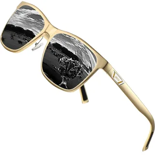 DUCO Polarisiert Sonnenbrille für Herren mit UV400 Schutz Retro Rechteckig Rahmen Ultraleichte Metallrahmen Brillengläser Fahrerbrille Sportsonnenbrille 3029H (Gold Rahmen Grau Linse)