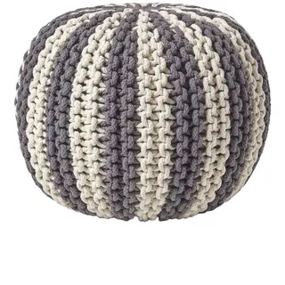 Homescapes Strickpouf rund, grau-creme gestreift, 40/40/35 cm , Grau , Textil , Gestreift , Rund , 40x35x40 cm , Wohnzimmer, Sessel, Hocker & Hockerbänke, Poufs