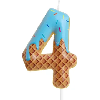 mciskin Eiscreme-Motiv Geburtstagskerzen, Zahl 4, bunte Kuchendekoration, unparfümiert, Umweltfreundlich, Geruchlos, Eiscreme-Design, für Mädchen und Jungen, 4. Geburtstag, Hochzeit, 11 cm, 1 Stück