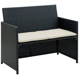 vidaXL 2-Sitzer-Gartensofa Mit Polstern Schwarz Poly Rattan , Kunststoff , Rechteckig , 100x85x56 cm , Gartenmöbel, Loungemöbel, Gartensofas & Loungesofas