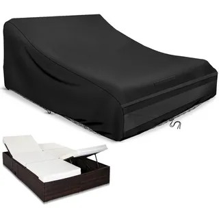 Sonnenliege Abdeckung 2 Personen 200×120×90cm, 420D Abdeckhaube Doppelliege Outdoor Wasserdicht, Doppel Sonnenliege Relaxliege Garten Gartenliege Schutzhülle, Winddicht, UV-Beständiges