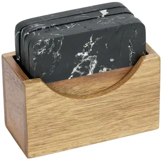 Schöner Wohnen SCHÖNER WOHNEN-Kollektion Untersetzer, Glasuntersetzer, edle Getränkeuntersetzer aus Marmor & Akazienholz mit Halterung schwarz