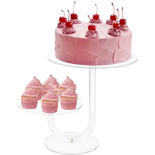 Tortenständer mit 2 Etagen, Acryl, transparent, für Cupcakes, Dessert, Gebäck, für Hochzeiten, Geburtstage, Jubiläen, Babypartys (20,3 cm und 25,4 cm)