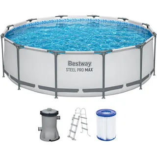 Bestway® Steel Pro MAXTM Aufstellpool-Set mit Filterpumpe Ø 366 x 100 cm, lichtgrau, rund