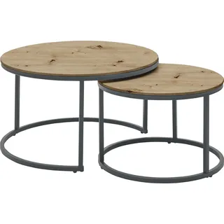 Satztisch >Gino 2< (2er Set) in Eiche Nachbildung, schwarz, MDF, Metall - 45x80 (HxD)