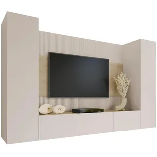 Mirjan24 Wohnwand Deromi V , Beige , Holzwerkstoff , 260x150x38 cm , Wohnzimmer, Wohnwände