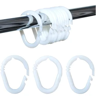 IPEA Duschvorhangringe mit Haken zum Öffnen – 24 Stück – Made in Italy – Super strapazierfähige und verschiebbare Haken für Badezimmervorhangstange – Farbe Weiß – Innenbreite 45 x 35 mm