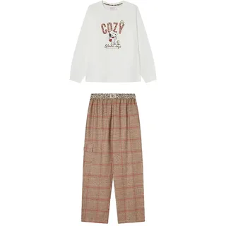 Women'secret Damen Pijama Largo Snoopy Wild Red Collection Schlafanzug, weiß, XS