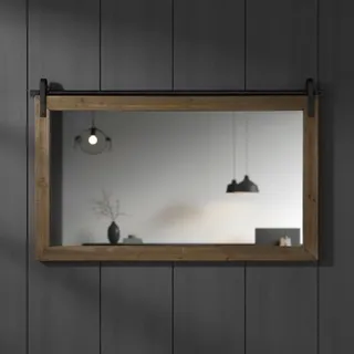 Spiegel Wandpiegel Holzrahmen rollbar braun 86 x 71 cm Rustikal Landhausstil - Braun