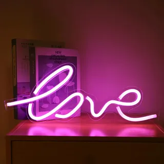 Rosikey LED Neonlicht Schild LOVE - 17.5x45cm Schriftzug Wanddeko - USB Romantisches Neon Art Schlafzimmer