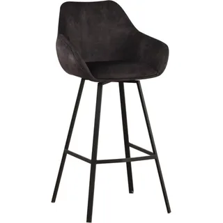 BarHocker – Samt Anthrazit – Mit Rückenlehne und Armlehne – Für Küche und Bar – Mit Fußstütze – Set von 1 - Grau