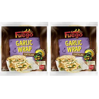 Fuego - Tortillas Garlic | Wrap aus Weizenmehl mit Knoblauch | Ideale Basis für mexikanische Gerichte | 20 cm Durchmesser | 320 g / 8 Stück (Packung mit 2)