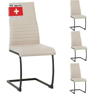 ALBATROS Freischwinger Stuhl TURANO 4er Set, Beige- Esszimmerstuhl Schwingstuhl mit Modernem Design, Stoff-Bezug, Dicke Polsterung - Küchenstuhl, Polster-Stuhl Esszimmer, Esstisch Stuhl - Beige