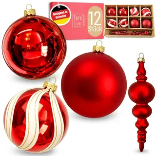 Weihnachtskugeln im wunderschönen Handwerk-Design - 12-TLG. Set mit exklusiven Christbaumkugeln – Weihnachtsbaumkugeln - Einzigartig-festlicher Baumschmuck rot/weiß