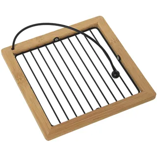 DRW Serviettenhalter aus Metall und Holz in Schwarz und Natur, 18 x 18 x 9 cm, Basis 18 x 18 x 1,5 cm
