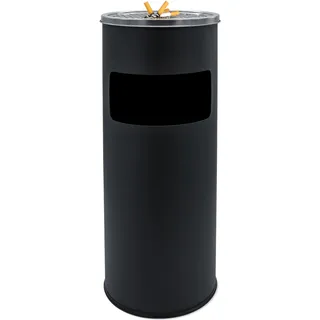 Edelstahl Standaschenbecher schwarz für Außen, 60 x 25 cm | Metall freistehend mit Mülleimer mit Asche-Einsatz mit Abfalleimer