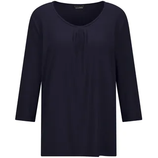 Kurzarmshirt GOLDNER "Viskose-Oberteil mit Halbarm", Damen, Gr. 50, blau (marine), Obermaterial: 95% Viskose CV. 5% Elasthan EL., Modisch, Shirts Kurzarmshirt, Falten