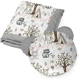 KOSPU Bettwäsche-Set Kissen und Decke für Kleinkinder und Babys, aus Baumwolle und Velours-Stoff, Füllung aus 100% Polyester, Schlafdecke 75 x 100 cm, Bärchen-Schlafkissen Æ40 cm