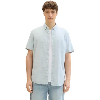 TOM TAILOR Denim Herren Sommer Kurzarm-Hemd mit Brusttasche, white navy green structure, XXL