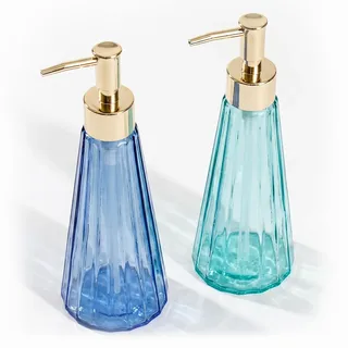 Relaxdays Seifenspender, 2er Set, 320 ml, Glas, nachfüllbar, grün/blau | Seife, Duschgel, Bad & Küche, Handseifenspender